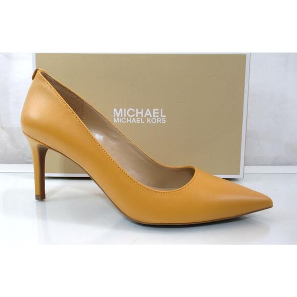 Michael Kors Alina Flex Pointy Toe Pump MK Logo Leather Golden Rod Size 8.5 - Picture 1 of 6